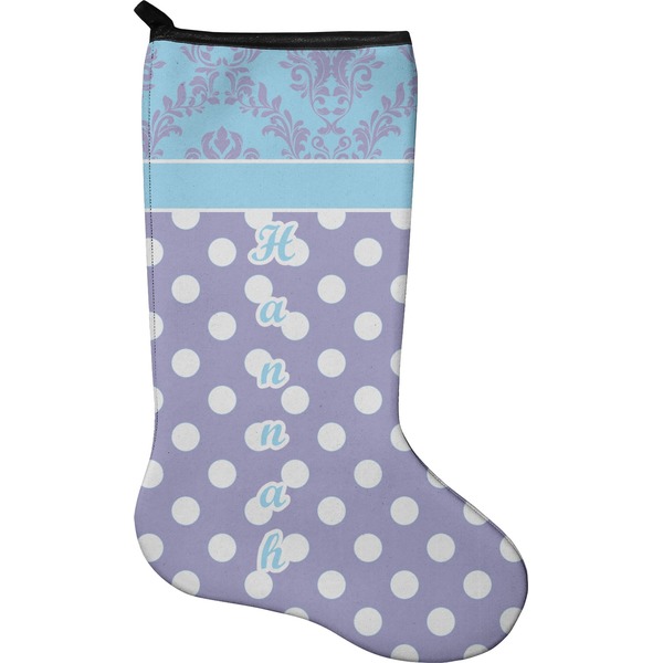 Custom Purple Damask & Dots Holiday Stocking - Single-Sided - Neoprene (Personalized)