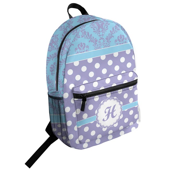 Custom Purple Damask & Dots Student Backpack (Personalized)