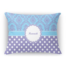 Purple Damask & Dots Rectangular Throw Pillow Case - 12"x18" (Personalized)