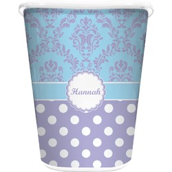 Purple Damask & Dots Waste Basket - Single Sided (White) (Personalized)