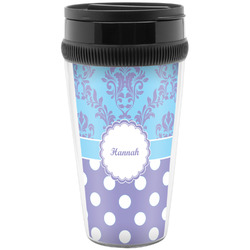 Purple Damask & Dots Acrylic Travel Mug without Handle (Personalized)