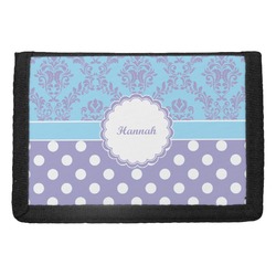 Purple Damask & Dots Trifold Wallet (Personalized)