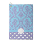 Purple Damask & Dots Waffle Weave Golf Towel (Personalized)