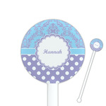 Purple Damask & Dots 5.5" Round Plastic Stir Sticks - White - Double Sided (Personalized)