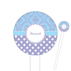 Purple Damask & Dots Round Plastic Food Picks (Personalized)