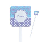 Purple Damask & Dots Square Plastic Stir Sticks - Single Sided (Personalized)