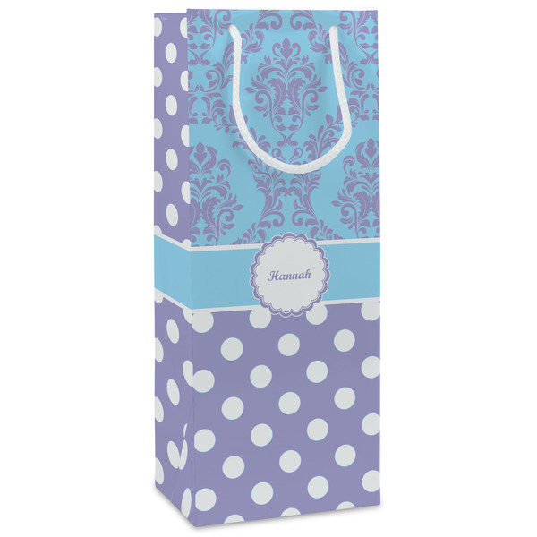 Custom Purple Damask & Dots Wine Gift Bags - Matte (Personalized)