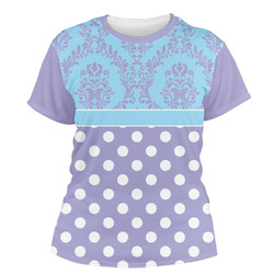 Purple Damask & Dots Women's Crew T-Shirt - X Small