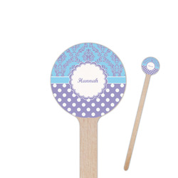 Purple Damask & Dots 7.5" Round Wooden Stir Sticks - Single Sided (Personalized)