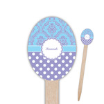 Purple Damask & Dots Oval Wooden Food Picks (Personalized)