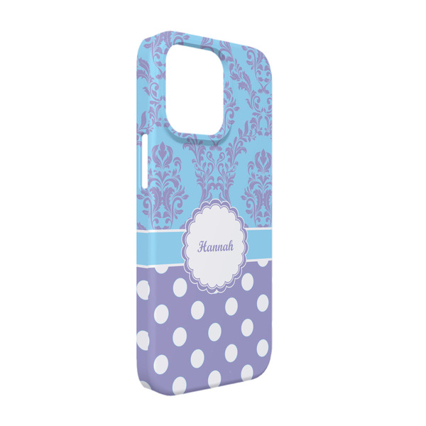 Custom Purple Damask & Dots iPhone Case - Plastic - iPhone 13 (Personalized)