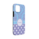 Purple Damask & Dots iPhone Case - Rubber Lined - iPhone 13 Mini (Personalized)