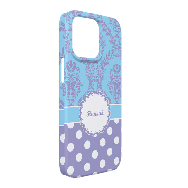 Custom Purple Damask & Dots iPhone Case - Plastic - iPhone 13 Pro Max (Personalized)