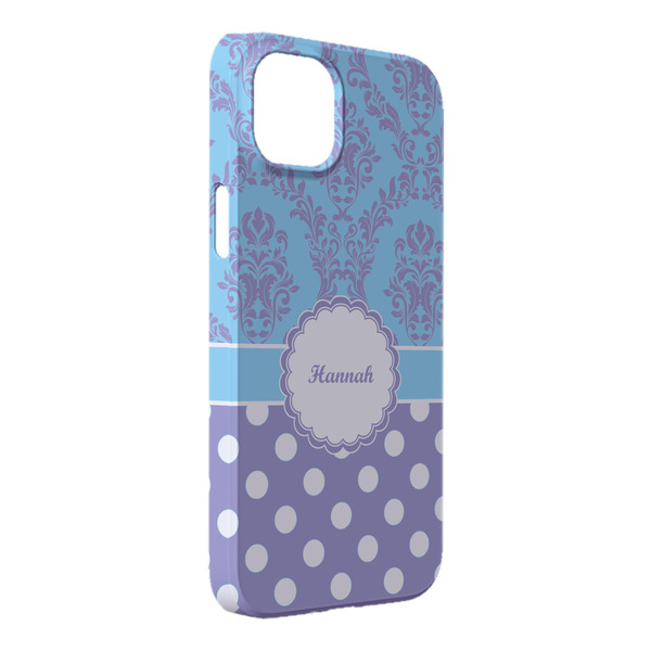 Custom Purple Damask & Dots iPhone Case - Plastic - iPhone 14 Plus (Personalized)