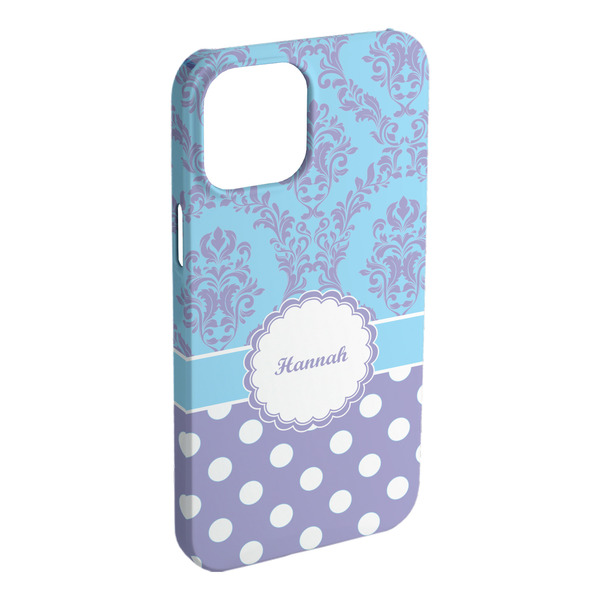 Custom Purple Damask & Dots iPhone Case - Plastic - iPhone 15 Plus (Personalized)