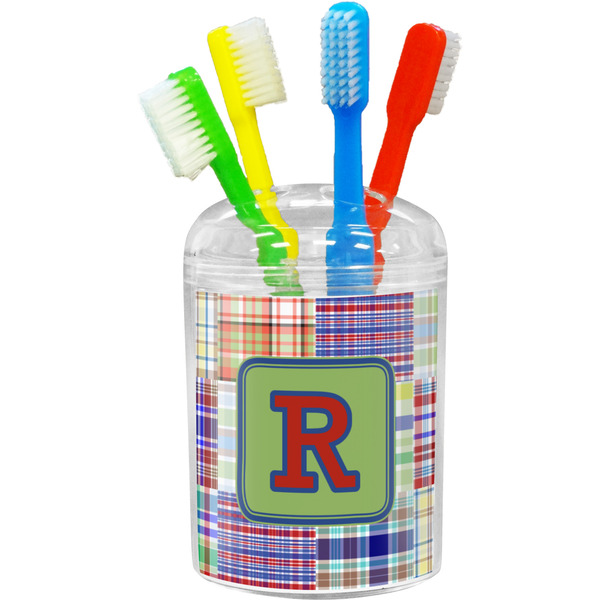 Custom Blue Madras Plaid Print Toothbrush Holder (Personalized)