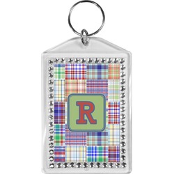 Blue Madras Plaid Print Bling Keychain (Personalized)