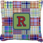 Blue Madras Plaid Print Faux-Linen Throw Pillow 16" (Personalized)