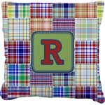 Blue Madras Plaid Print Faux-Linen Throw Pillow 18" (Personalized)