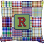 Blue Madras Plaid Print Faux-Linen Throw Pillow 20" (Personalized)