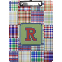 Blue Madras Plaid Print Clipboard (Letter Size) (Personalized)