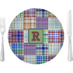 Blue Madras Plaid Print 10" Glass Lunch / Dinner Plates - Single or Set (Personalized)