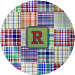 Blue Madras Plaid Print Melamine Plate (Personalized)