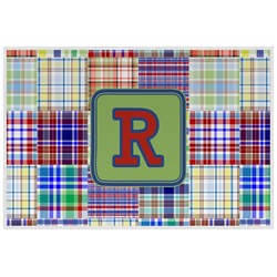 Blue Madras Plaid Print Laminated Placemat w/ Initial