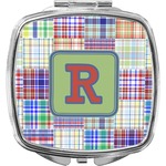 Blue Madras Plaid Print Compact Makeup Mirror (Personalized)