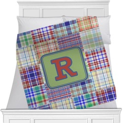 Blue Madras Plaid Print Minky Blanket - Toddler / Throw - 60"x50" - Double Sided (Personalized)