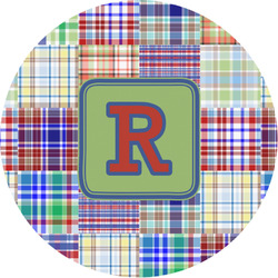 Blue Madras Plaid Print Multipurpose Round Labels - 1" (Personalized)