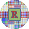 Blue Madras Plaid Print 1" Multipurpose Round Labels - Single Sticker