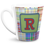 Blue Madras Plaid Print 12 Oz Latte Mug (Personalized)