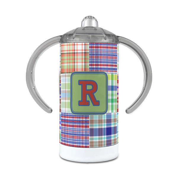 Custom Blue Madras Plaid Print 12 oz Stainless Steel Sippy Cup (Personalized)