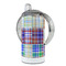 Blue Madras Plaid Print 12 oz Stainless Steel Sippy Cups - FULL (back angle)