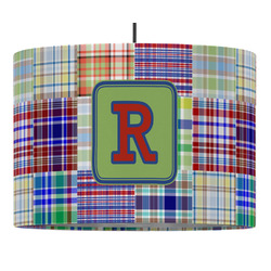 Blue Madras Plaid Print 16" Drum Pendant Lamp - Fabric (Personalized)