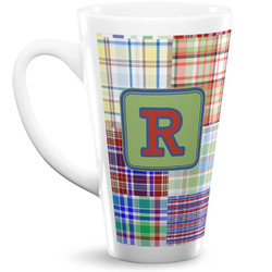 Blue Madras Plaid Print Latte Mug (Personalized)