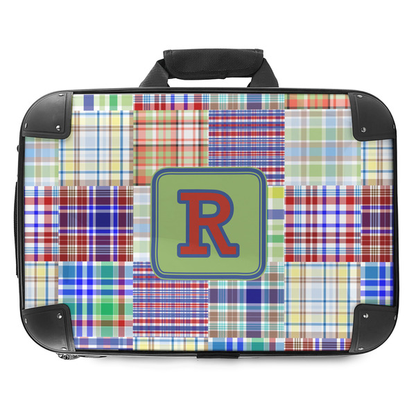 Custom Blue Madras Plaid Print Hard Shell Briefcase - 18" (Personalized)