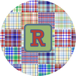 Blue Madras Plaid Print Multipurpose Round Labels - 2" (Personalized)