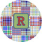 Blue Madras Plaid Print 2" Multipurpose Round Labels - Single Sticker