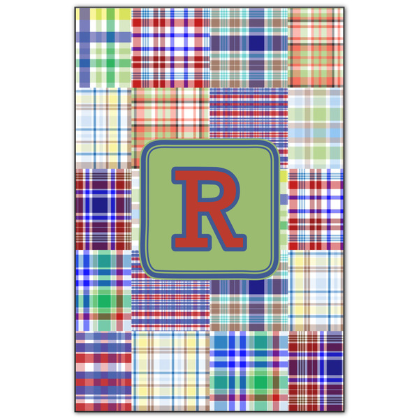 Custom Blue Madras Plaid Print Wood Print - 20x30 (Personalized)