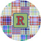 Blue Madras Plaid Print 3" Multipurpose Round Labels - Single Sticker