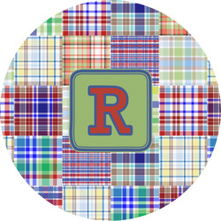 Blue Madras Plaid Print Multipurpose Round Labels - 5" (Personalized)