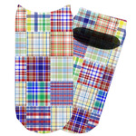 Blue Madras Plaid Print Adult Ankle Socks