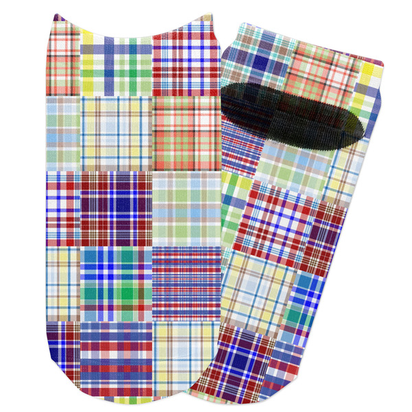 Custom Blue Madras Plaid Print Adult Ankle Socks