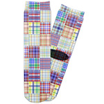 Blue Madras Plaid Print Adult Crew Socks