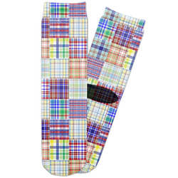 Blue Madras Plaid Print Adult Crew Socks