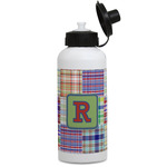 Blue Madras Plaid Print Water Bottles - Aluminum - 20 oz - White (Personalized)