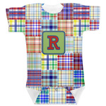 Blue Madras Plaid Print Baby Bodysuit 3-6 w/ Initial