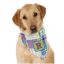 Blue Madras Plaid Print Dog Bandana Scarf w/ Initial